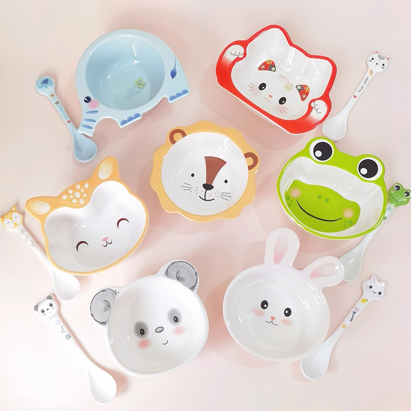 希爾密胺兒童餐具碗卡通勺防摔
