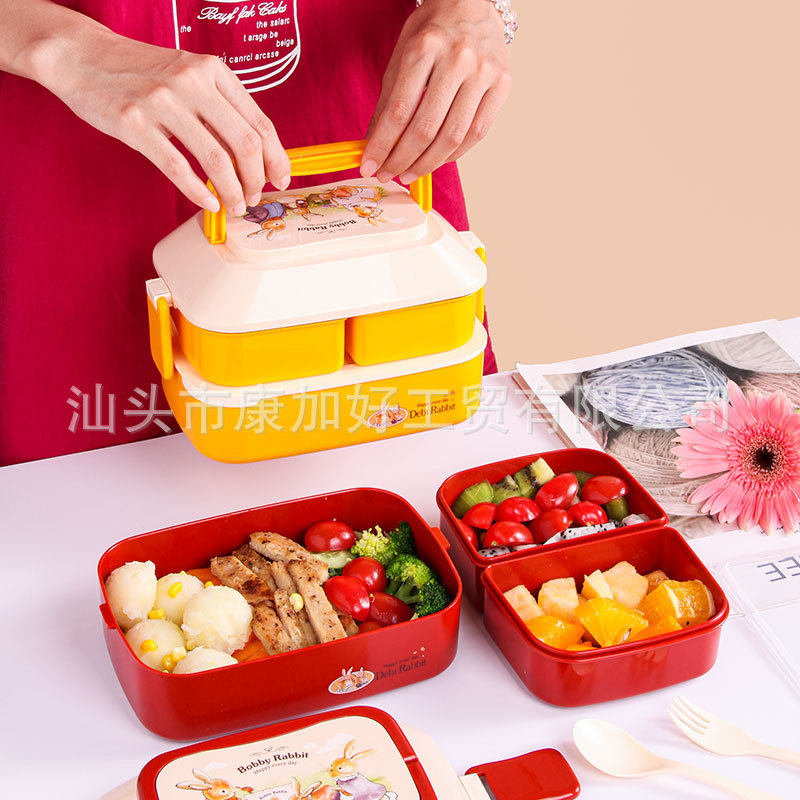 日式双层手提便当盒学生