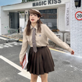 日系学院风短长袖 jk原创刺绣衬衫 衬衣百褶短裙春夏套装 阿车家大码