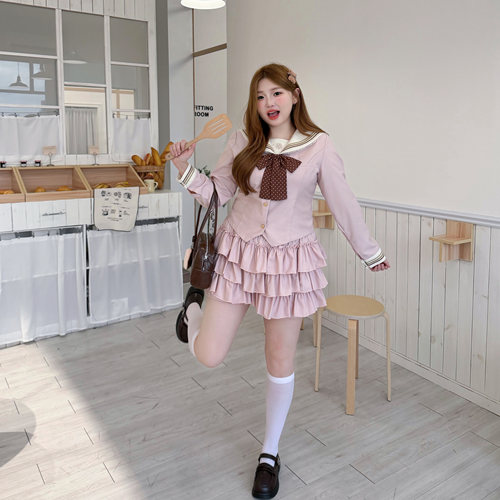 阿车家大码JK水手服蛋糕裙套装