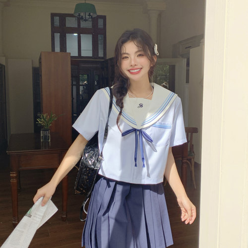 阿车家大码jk原创水色水手服套装