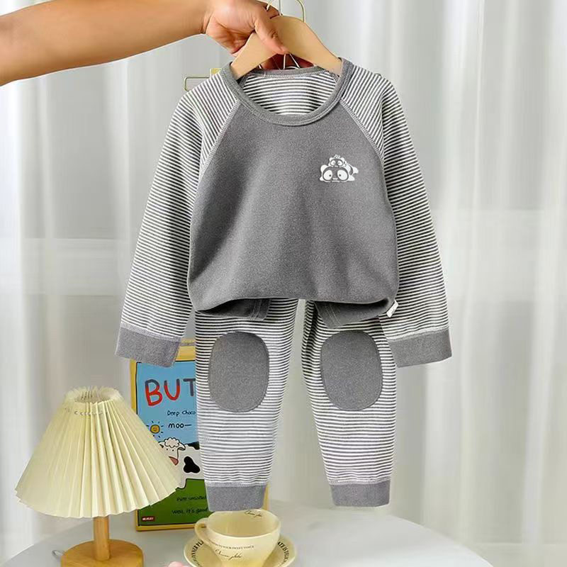 儿童德绒套装无骨秋衣秋裤保暖内衣条纹男童加厚女童套装