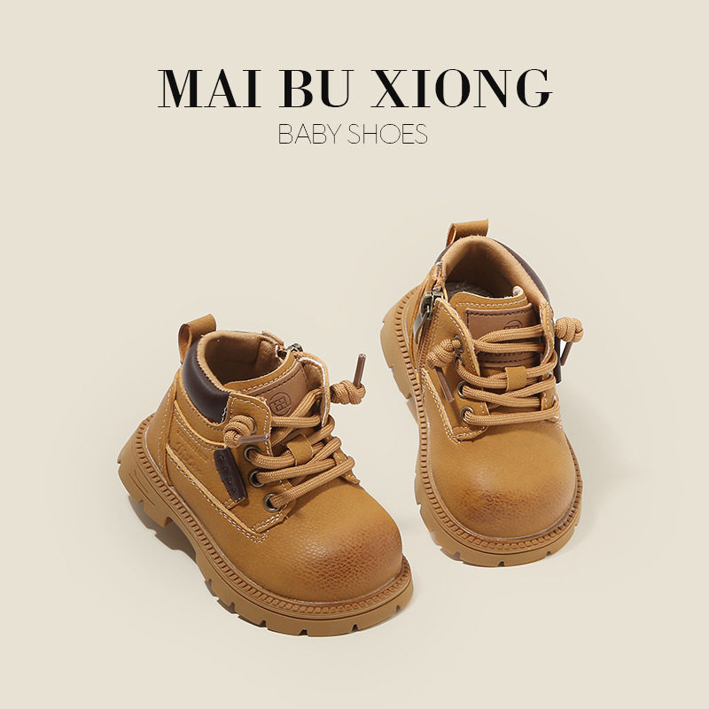 秋冬季宝宝皮靴子婴童鞋马丁靴男童学步鞋儿童子女加绒短靴