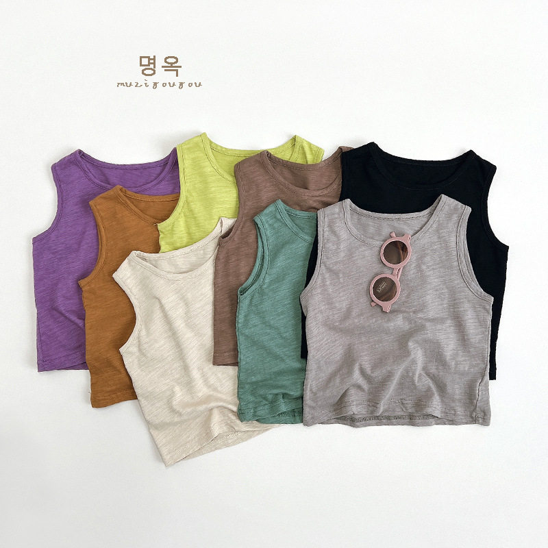 8色T恤儿童棉背心2026夏季新款男女童韩版日系小童无袖竹节潮