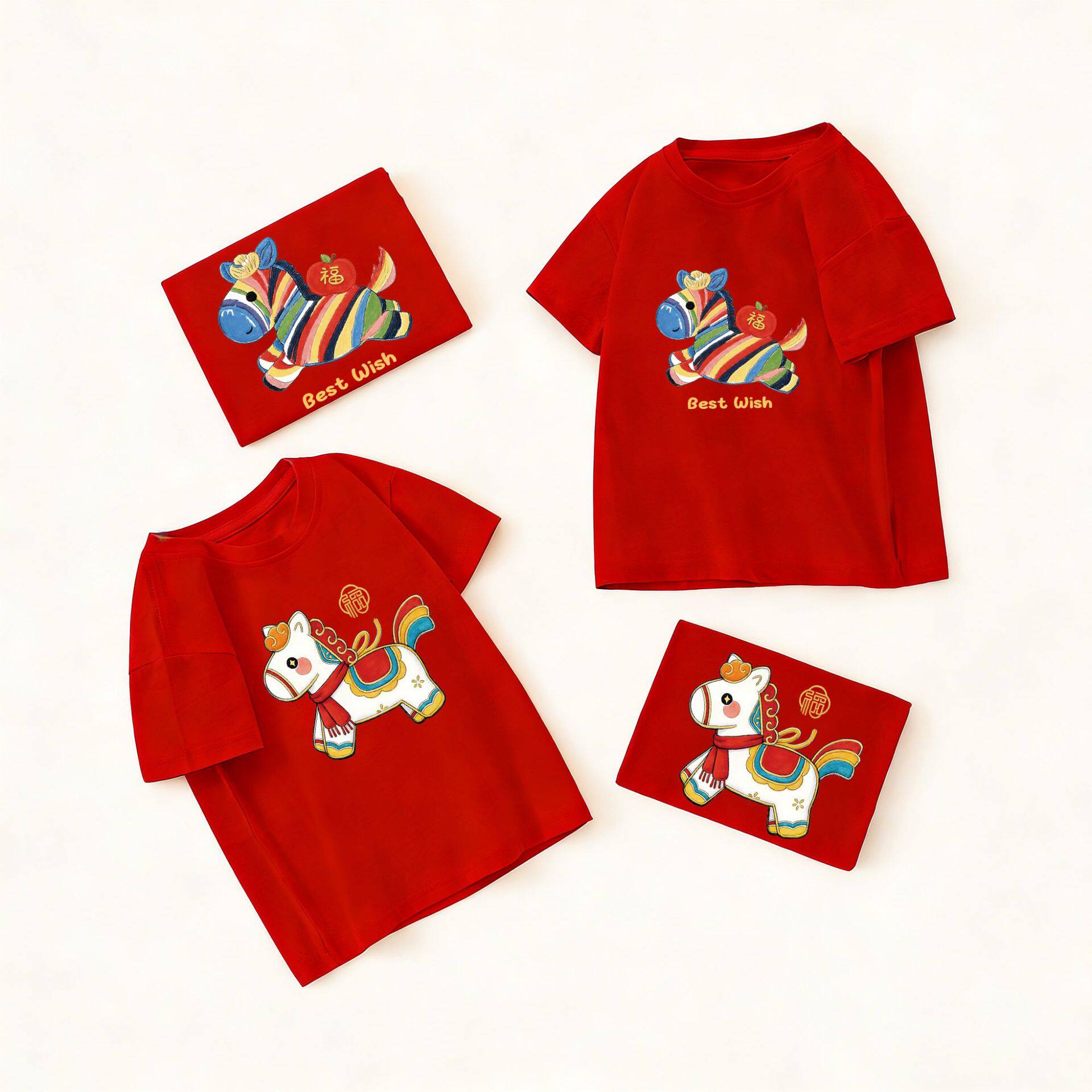 男童短袖t恤卡通宝宝红色半袖纯棉新年儿童上衣婴幼儿拜年服