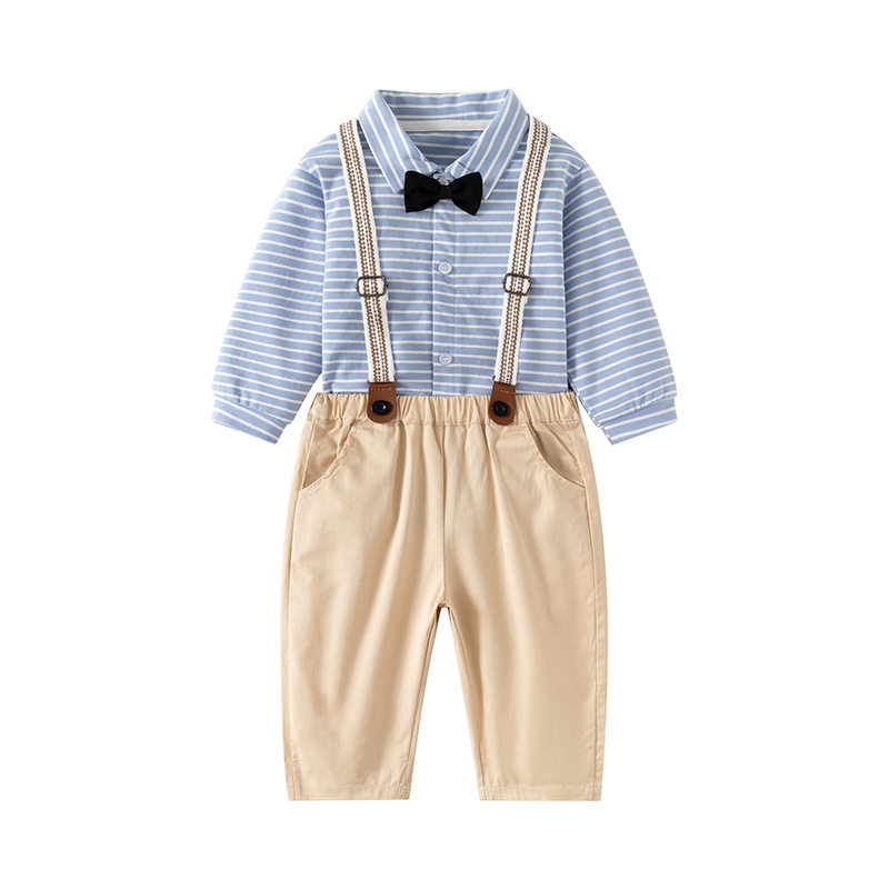 男童套装春秋季儿童礼服周岁宴宝宝长袖衬衫背带裤演出主持人衣服