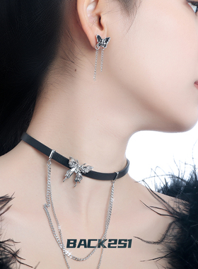 欧美复古蝴蝶流苏皮革项圈颈链