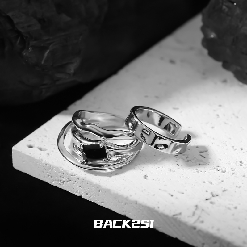 黑曜石小众设计不规则几何戒指