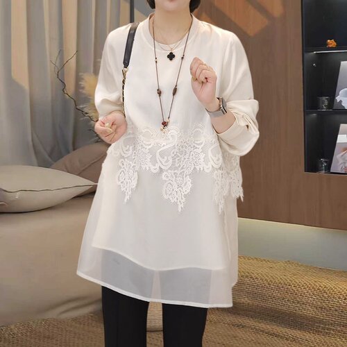 法式温柔风蕾丝绣花雪纺衫女春季