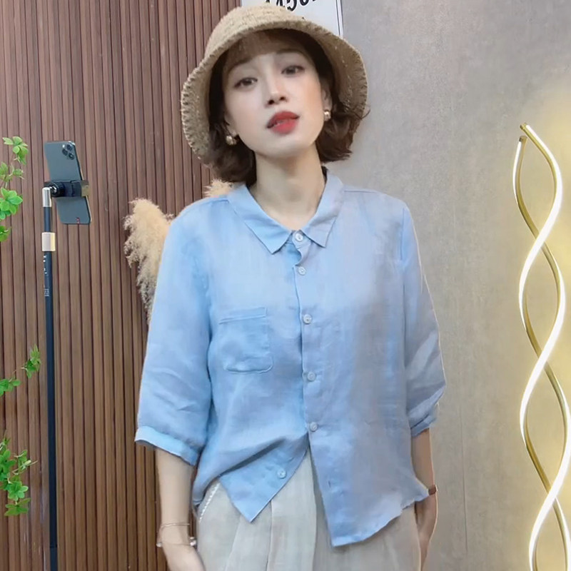 百搭大码洋气单排扣衬衫女时尚气质简约休闲上衣纯色减龄翻领小衫