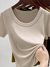 莫代尔螺纹正肩短袖T恤女夏季欧货高品质高端大牌微胖大码上衣