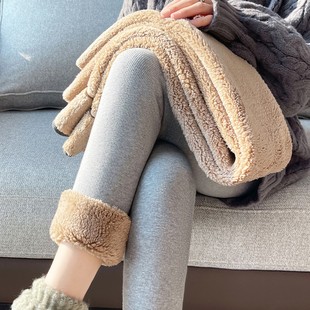 高腰一体东北保暖裤 外穿加绒加厚打底裤 女冬季 特厚云朵羊驼绒棉裤