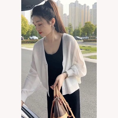 防晒冰丝针织开衫薄款女夏吊带连衣裙外搭披肩罩衫小个子短款上衣