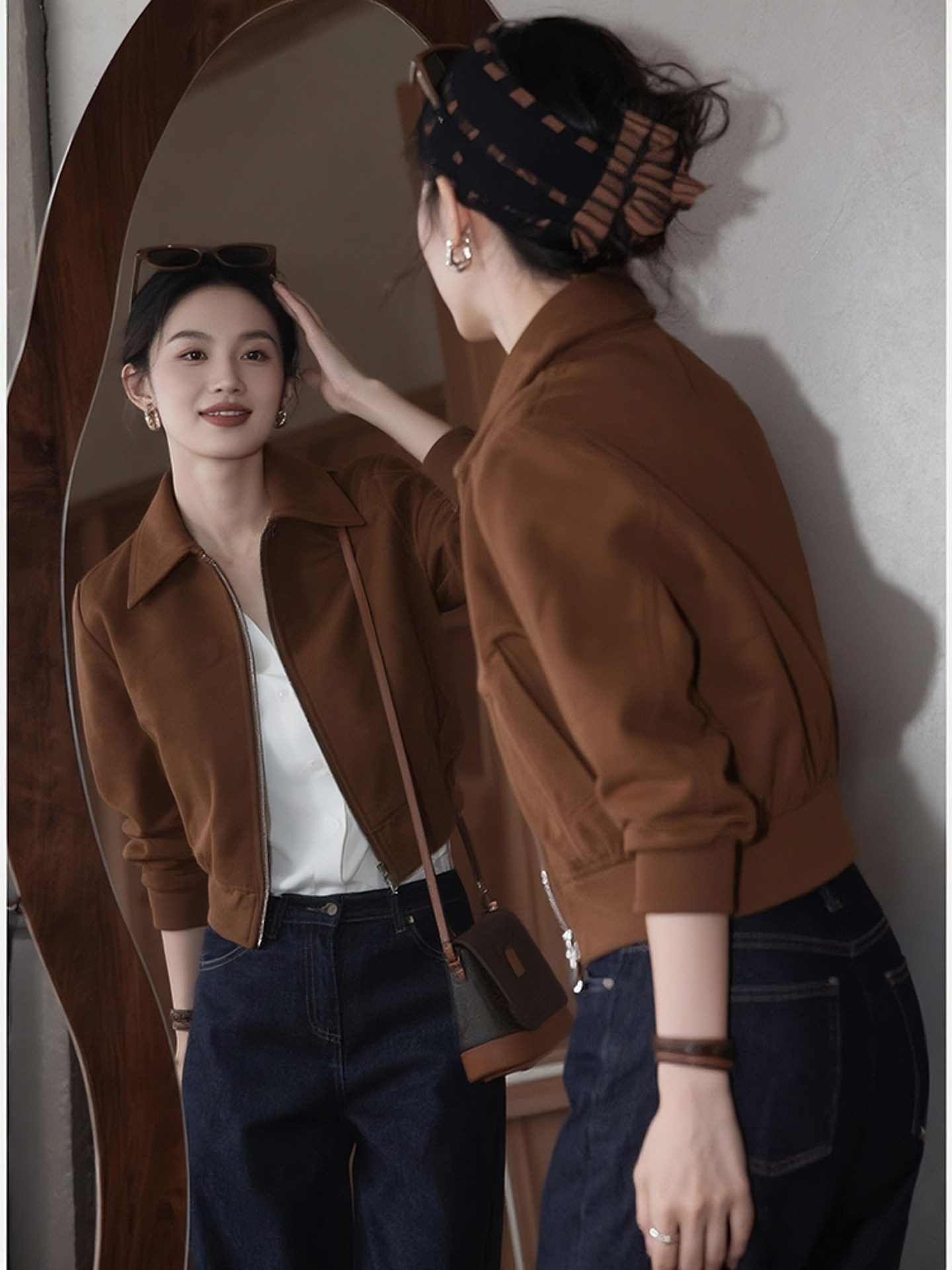 咖色短款立领外套女士春秋季欧货新款气质小个子休闲卫衣夹克上衣