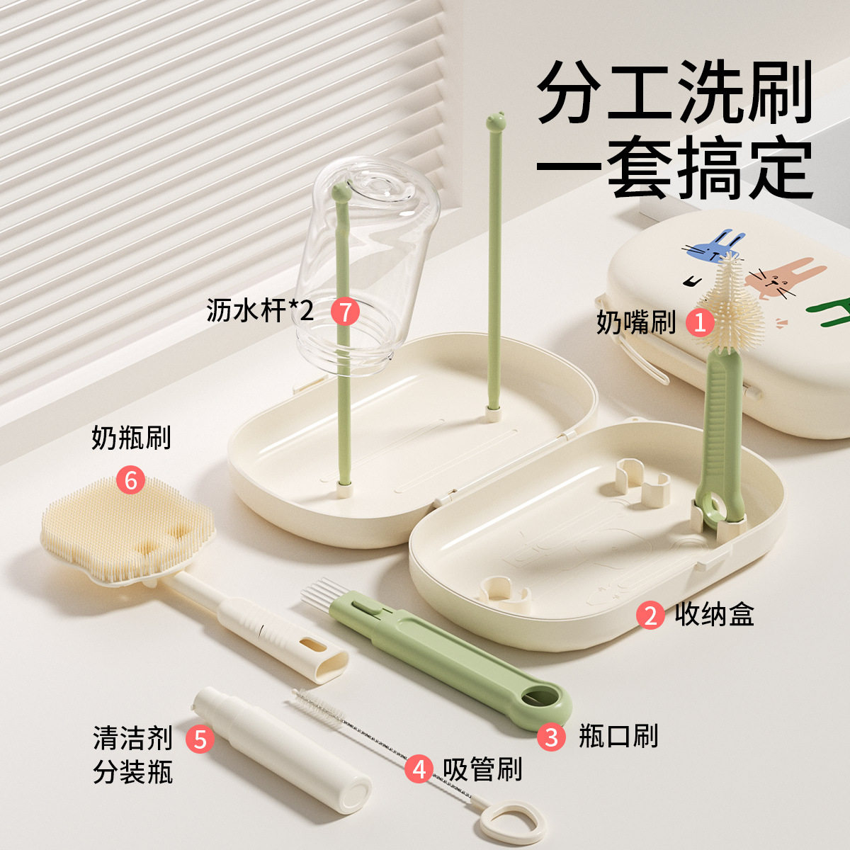 多功能直柄硅胶奶瓶刷便