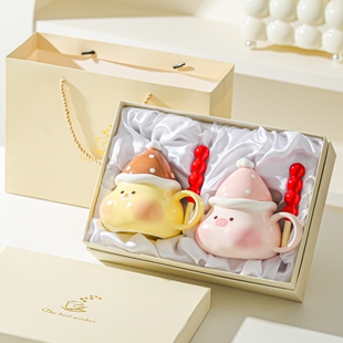 可爱趣味马克杯情侣款一对陶瓷杯子咖啡杯带盖礼盒装生日结婚礼物