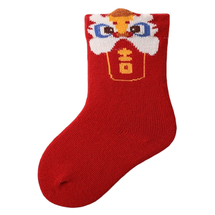 婴儿袜子春秋冬季中国风满月百天周岁新年抓周纯红色宝宝中筒棉袜