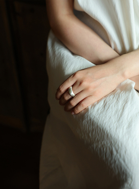 银色拉丝哑光开口戒指女小众设计