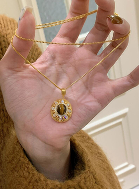 美拉德仿虎眼石星芒吊坠项链女款