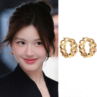 许我耀眼许妍赵露思同款 耳环高级感轻奢金色链条耳圈耳扣秋冬耳饰