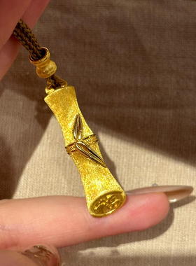 金色拉丝福字竹节项链女2025新款