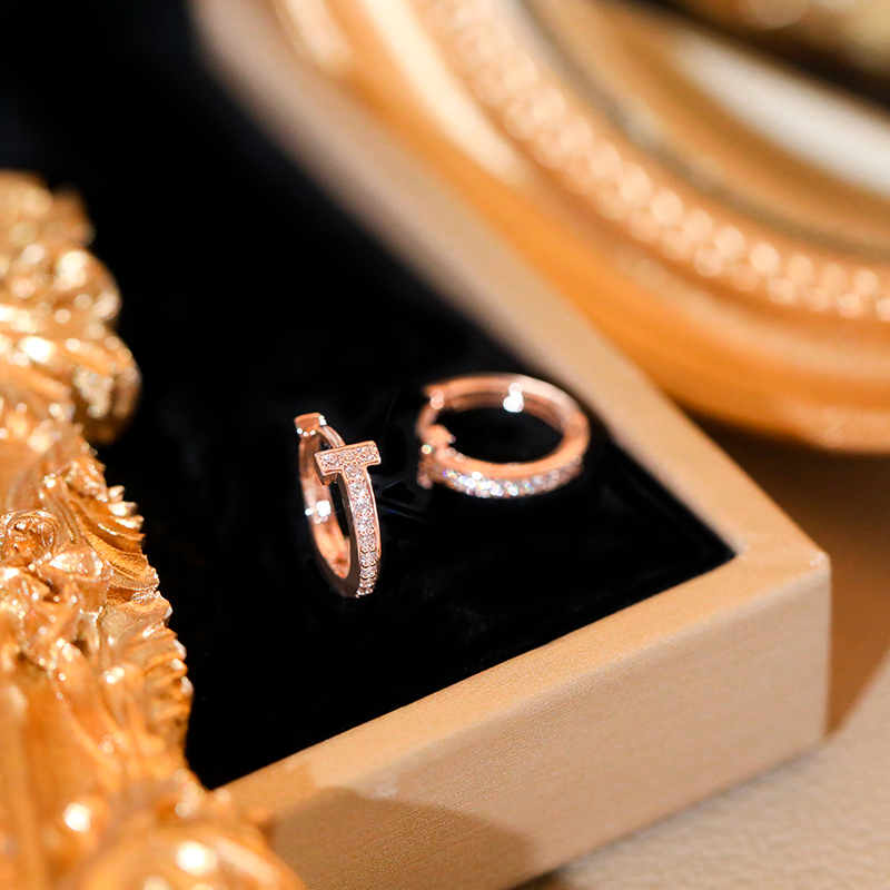 仿镶钻玫瑰金耳环2025新款高级感