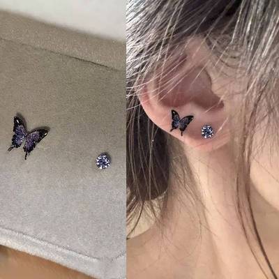 不对称蓝色蝴蝶锆石耳钉2025新款