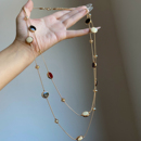 毛衣链颈链配饰 长款 中古vintag双层仿虎眼石串珠项链女款 2025新款