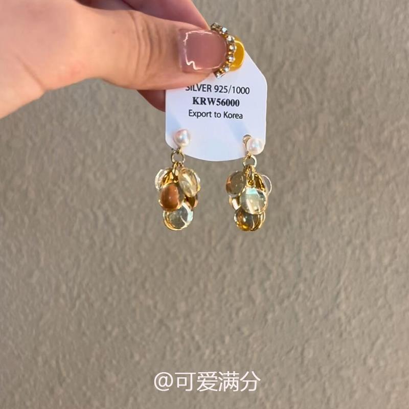 金色亮片流苏耳环2025新款爆款