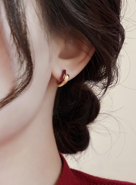 独特复古红色仿珐琅耳环2025新款爆款秋冬耳钉轻奢高级感气质大气