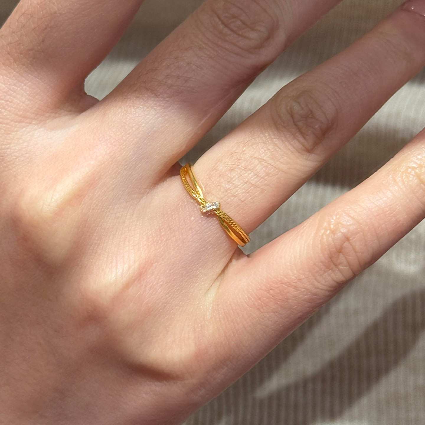 中古金色交叉绳结戒指女轻奢高级