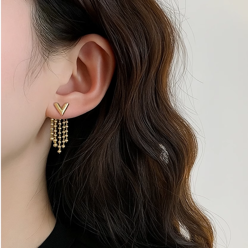 法式V字流苏耳钉女2025新款爆款