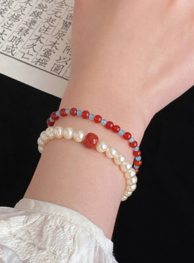中式红玛瑙珍珠手串女款2025新款