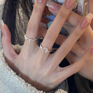 清冷感冰透仿玉髓戒指女轻奢高级感简约双层叠戴食指戒小众设计感