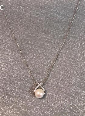 仿交叉镶钻珍珠项链女款2024新款