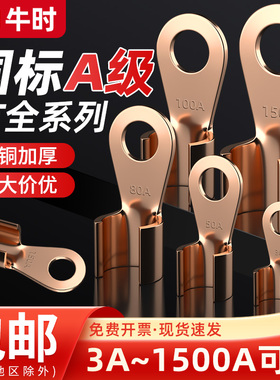 OT国标紫铜开口鼻铜鼻子线鼻子接线端子16/100A平方电瓶线耳接头
