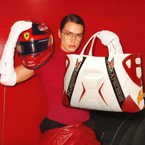 FROM ARACHNID X MINGSENZHOU 联名款立体拼皮结构双色赛车托特包