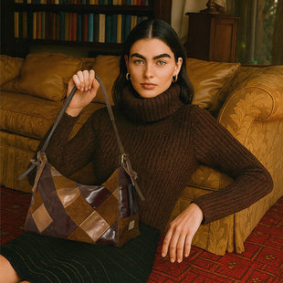 FROM ARACHNID小众设计师绒面麂皮拼接环保皮可调节单肩包