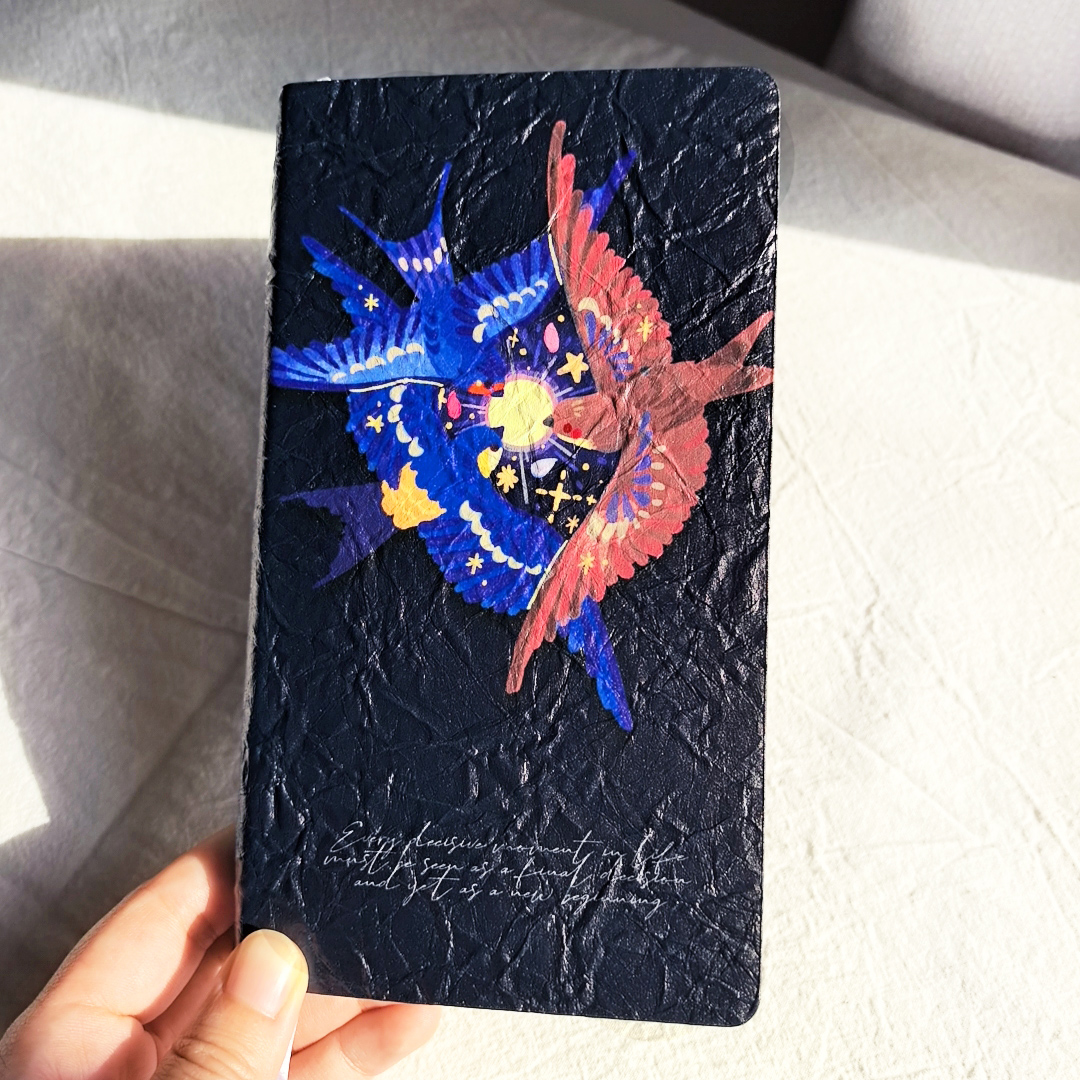 鲸岛原创燕子空白笔记本鸟类文创道林纸线装本皱皮手帐随身盖章本