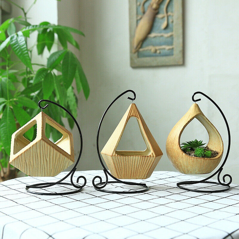 Hanging Wooden Holders Set Indoor Hanging Planter Geometric