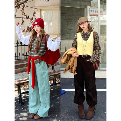 林诗琦NICKIDAILY灯芯绒弯刀裤女