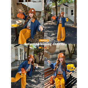 林诗琦NICKIDAILY【云汀素雪！撞色拼接灯芯绒翻领牛仔棉服外套女