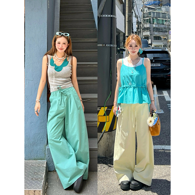 林诗琦NICKIDAILY压褶系带休闲裤