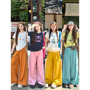 林诗琦NICKIDAILY【缤纷逸韵！四色棉麻休闲百搭松紧腰九分阔腿裤