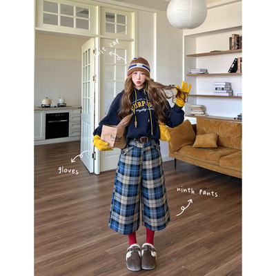 林诗琦NICKIDAILY复古格纹七分裤