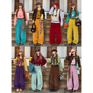 林诗琦NICKIDAILY【原创定染！复古灯芯绒八色高腰直筒休闲弯刀裤