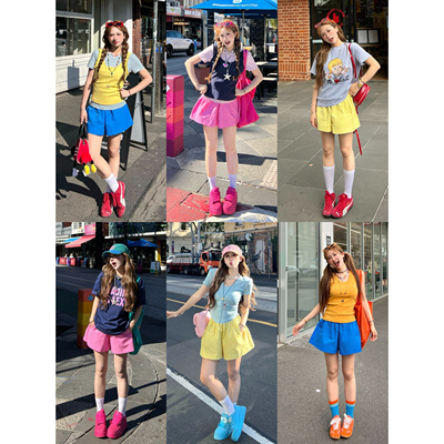 林诗琦NICKIDAILY彩色净版短裤女