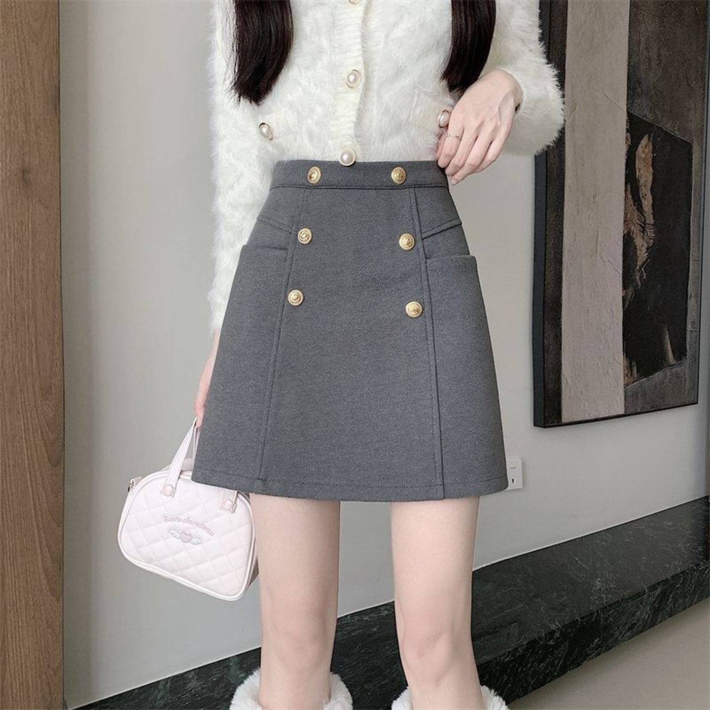 巨好看的短半裙适合小个子的冬天短裙a字裙梨型身材半身裙冬短款