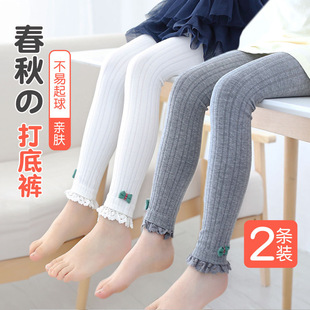 外穿中厚棉白色宝宝九分裤 春秋薄款 连体袜子 袜女童打底裤 儿童连裤