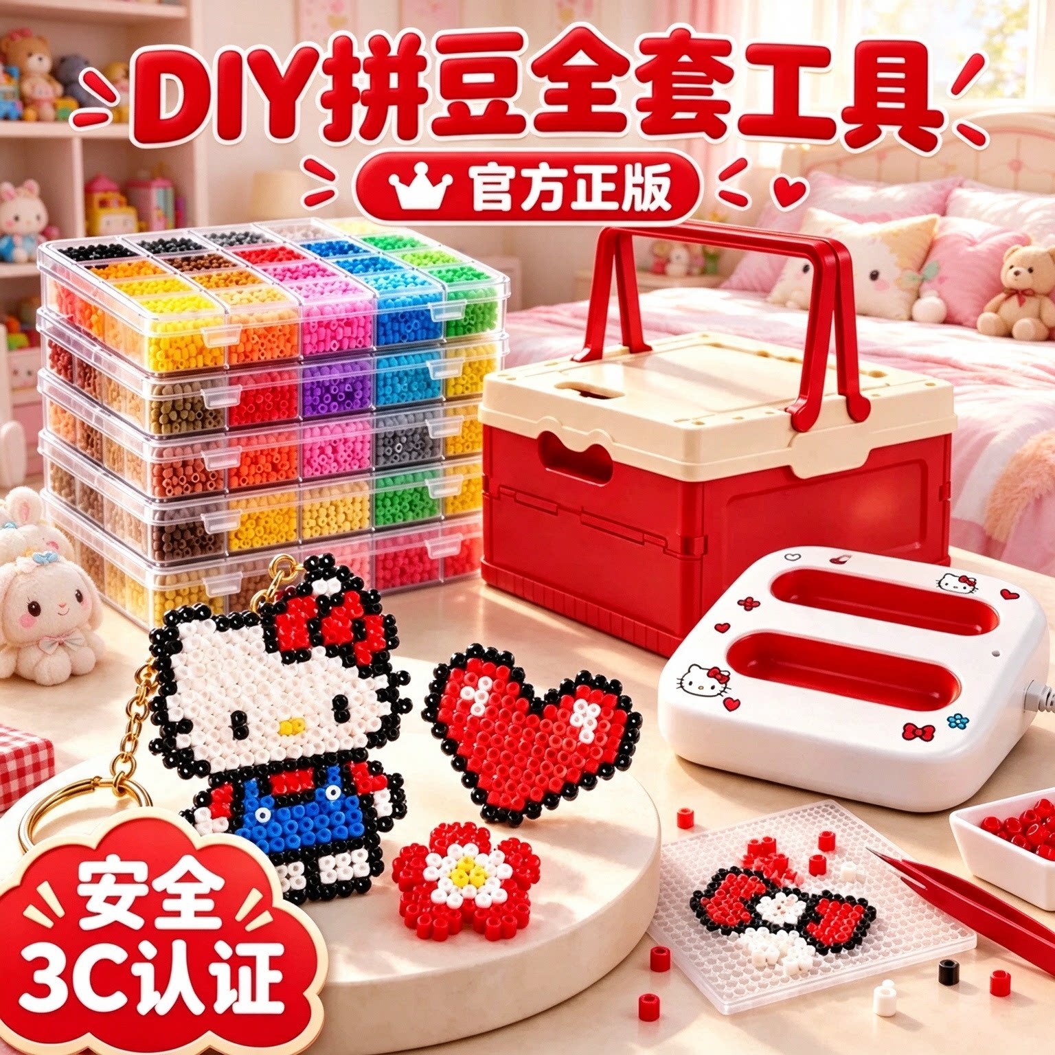 正版221色拼豆全套工具烫画机